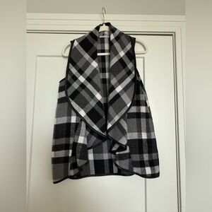 Plaid Open Front Vest - Black and Gray